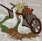 Vintage Crewel Embroidery Geese Floral Nesting Time Completed 23x27  1749