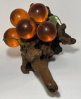 Vintage Mcm Mid Century Modern 5 Orange Lucite Grapes Bunch Wood Stem 9  Retro