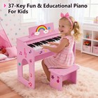 37key Kids Digital Piano Keyboard Toddler Music Wooden Toy W stool stickers Pink