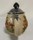 Vintage German Beer Stein 3813  Flowers  Zither  Accordion  Dancing  Pewter Lid