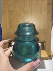 Vintage Aqua Blue Glass Insulator Embossed Made In U s a  Beaded Base