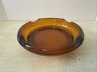 Vtg 4 Slot Cigar Ashtray Amber Glass Waffle Bottom Large 6  - Heavy Glass