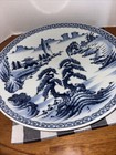 Japanese   Arita  Large Blue Plate River Scene  16   stamped   Vintage