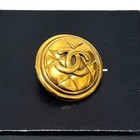 Chanel Cc Logo Coco Mark Round Brooch Matelasse Gold Vintage Authentic Japan