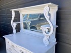 Antique Victorian Farmhouse Style White Buffet Sideboard W  Mirror Vintage Hutch