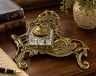 Vintage Art Nouveau Style Brass Inkwell Glass Ink Pot Desk Set 8    Pen Rest