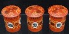 3 Red Taiwan Chinese Small Porcelain 1960s Datang Tatung Covered Tea Cups   Jars