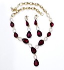 Necklace Earring Set Rhinestone Austrian Crystal Red Bridal Prom Jewelry