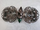 Vintage Ornate Brass Cabochon Art Deco Two Piece Belt Buckle