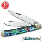 Kissing Crane Genuine Abalone Handle Large 4  Trapper Pocket Knife - Aus-8 Steel