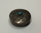 Vintage Native American Sterling Stamped Feather Turquoise Pillbox  045grs 