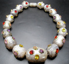 Huge Shimmery Marbled Silver Lucite Bead Bezel Set Cubic Zirconia  Necklace