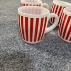 Vintage Set Of 4 Mug Hazel Atlas Red Candy Stripe White Milk Glass Coffee Cup