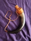 Rare   Handmade Bull Horn Drinking Flask Leather   Vintage Htf Fun Unique Viking
