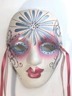 Vintage Ceramic Hand Painted Mardi Gras Mask Wall Hanging  Pink And Gray Signed