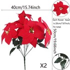 2 Pcs Poinsettias Artificial Christmas Flowers Red Bushes 7 Heads Fake Silk