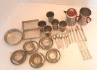 Aluminum Vintage Child s Kitchen Set Cookware Dishes Utensils 36 Pc