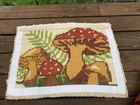 Vintage 1970s Latch Hook Mushroom Rug Wall Hanging Retro Boho