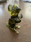 Vintage Hand Blown Glass Mouse In Olive Green By Pilgrim Glass  