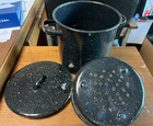 Granite Ware Enamel Steamer Pot-vtg 4 Qt Black With White Speckles