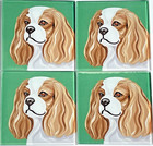 Vtg Cavalier King Charles Spaniel Glass Drink Coasters Set 4 4x4 Spaniel Image