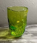 Green Hand Blown Art Glass Crinkled Paper Bag Vase Signed Wahlruh london 2001