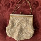 Vintage Sequin Beaded Clutch White Hand Beaded Bridal Wedding White Gold