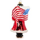 Brand New Mackenzie Childs Santa With Flag Glass Ornament