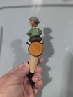 Vintage Carved Wood Cork Wine Stopper With Posable Head - Boy On Barrel