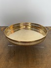Mid Century  Round Brass  Reticulated Tray With Ornate Handles Diameter 13   