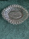 Vintage Clear Glass Oval Bowl Scallop Edge Diamond Point Bottom