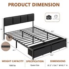 Queen Bed Frame Upholstered Headboard 2 Storage Drawers Dark Grey Furnulem