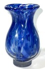 Vintage Cobalt Blue Clear White Hand Blown Art Glass Swirl Flower Vase 5 3 4 