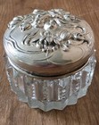 Antique Marked Kerr Art Nouveau Lady Sterling Silver Cut Glass Vanity Jar  read 