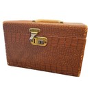 Vintage Faux Alligator Train Case Brown Mid Century Cosmetic Makeup Travel Box