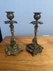 Pair Antique Ornate Baroque Style Brass Tapered Candlestick Holders 8 5