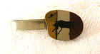 Vtg 925 Sterling Silver Tie Bar Clip Inlay Bullfight Scene Mixed Metal Overlay