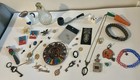 Grandpas Vintage Junk Drawer Lot Collectibles Jewelry Trinkets Brooch Pins Keys