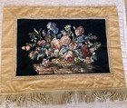 Vintage Black French Floral Wall Hanging Tapestry Gold Velvet Panel 44    X 36   