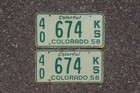 1958 Colorful Colorado License Plate Pair   Set   674