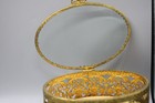 Vintage Regency Vanity Ormolu Oval Casket Jewelry Box Beveled Glass  B1