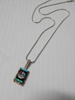Vintage Zuni Sterling Silver Turquoise  Opal  Inlay    Jet Necklace - Free Chain