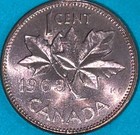 1963 Canadian 1 Cent 1  au    free Shipping  