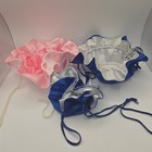 Set Of 3 Vintage Drawstring Jewelry Pouches Ruffled Floral Blue Pink Travel Bags