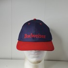 Vtg Bud Beer Snapback Hat Baseball Cap Budweiser Embroidered Logo Red Blue