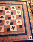 Vtg Stars   Stripes Hand Sewn Folk Art Quilt 72x63 Cotton Muslin Red White Blue