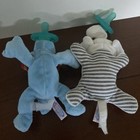 Mary Meyer Wubbanub Lot Of 2 Blue Dinosaur White Elephant Pacifier Binky Lovey