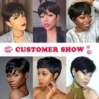 Pixie Cut Wigs For Women Human Hair Short Bob Wig With Bangs Layered Pixie Cut 