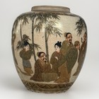 Antique Japanese Satsuma 4 5    Jar Vase Meiji Taisho Figural Bamboo Gilt Signed