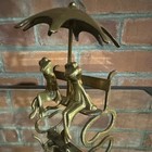 Brass Frog Figurine Pair On Bench With Umbrella